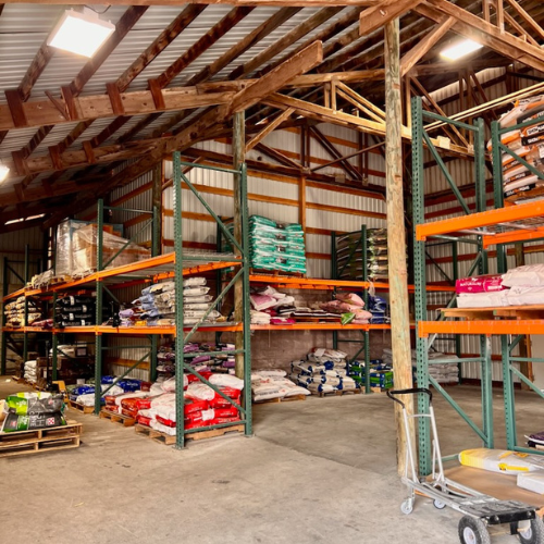 Warehouse full of supplies and feed