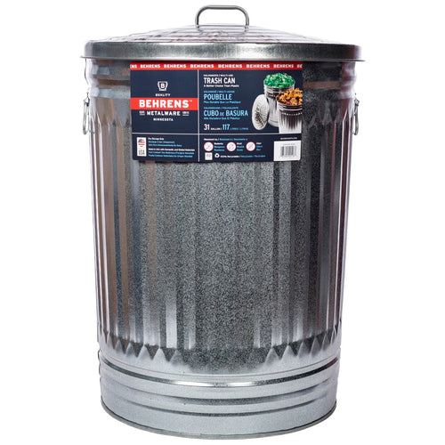Behrens 31 Gallon Galvanized Steel Trash Can with Lid
